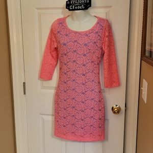 Bloom Lace Dress Junior Large Pink and Turquoise Short NEW